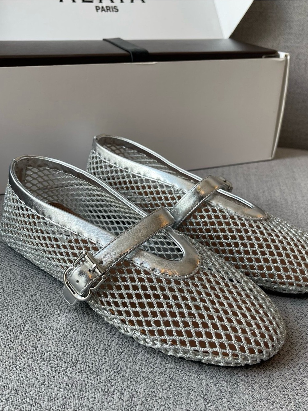 Alaia Silver Mesh Mary Jane Flats with Buckle - Picture 4 of 8